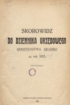 Skorowidz do Dziennika Urzędowego Ministerstwa Skarbu. 1925
