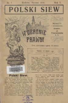 Polski Siew : w obronie prawdy. R. 10, 1916, nr 1