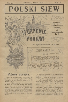 Polski Siew : w obronie prawdy. R. 10, 1916, nr 2