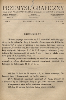 Przemysł Graficzny : organ Rady Połączonych Organizacji Przemysłu Graficznego w Warszawie. R. 2, 1925, nr 13-14