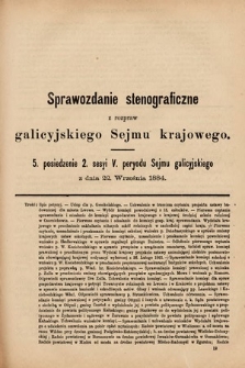 [Kadencja V, sesja II, pos. 5] Sprawozdanie Stenograficzne z Rozpraw Galicyjskiego Sejmu Krajowego. 5. Posiedzenie 2. Sesyi V. Peryodu Sejmu Galicyjskiego