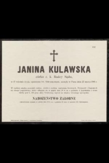 Janina Kulawska : córka c. k. Radcy Sądu, [...] zasnęła w Panu dnia 27 marca 1901 r.