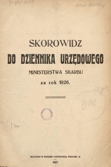 Skorowidz do Dziennika Urzędowego Ministerstwa Skarbu. 1926