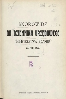 Skorowidz do Dziennika Urzędowego Ministerstwa Skarbu. 1927