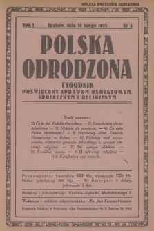 Polska Odrodzona : tygodnik poświęcony sprawom oświatowym, społecznym i religijnym. R.1, 1923, nr 4