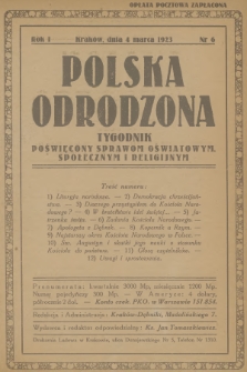 Polska Odrodzona : tygodnik poświęcony sprawom oświatowym, społecznym i religijnym. R.1, 1923, nr 6