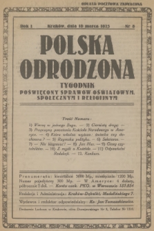 Polska Odrodzona : tygodnik poświęcony sprawom oświatowym, społecznym i religijnym. R.1, 1923, nr 8