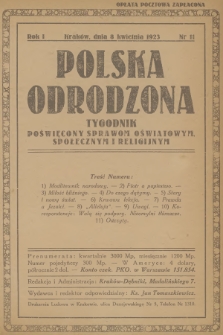 Polska Odrodzona : tygodnik poświęcony sprawom oświatowym, społecznym i religijnym. R.1, 1923, nr 11
