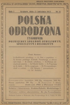 Polska Odrodzona : tygodnik poświęcony sprawom oświatowym, społecznym i religijnym. R.1, 1923, nr 12 - [po konfiskacie]