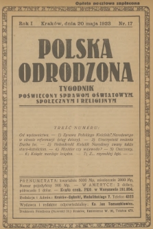 Polska Odrodzona : tygodnik poświęcony sprawom oświatowym, społecznym i religijnym. R.1, 1923, nr 17