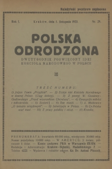 Polska Odrodzona : dwutygodnik poświęcony idei kościoła narodowego w Polsce. R.1, 1923, nr 29