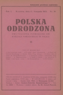 Polska Odrodzona : dwutygodnik poświęcony idei kościoła narodowego w Polsce. R.1, 1923, nr 30