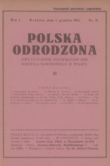 Polska Odrodzona : dwutygodnik poświęcony idei kościoła narodowego w Polsce. R.1, 1923, nr 31