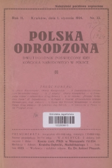 Polska Odrodzona : dwutygodnik poświęcony idei kościoła narodowego w Polsce. R.2, 1924, nr 33 [i.e.1]