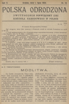 Polska Odrodzona : dwutygodnik poświęcony idei kościoła narodowego w Polsce. R.2, 1924, nr 13 - [po konfiskacie]