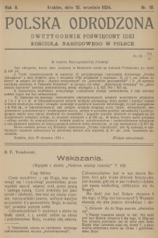 Polska Odrodzona : dwutygodnik poświęcony idei kościoła narodowego w Polsce. R.2, 1924, nr 18