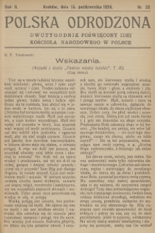 Polska Odrodzona : dwutygodnik poświęcony idei kościoła narodowego w Polsce. R.2, 1924, nr 20