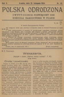 Polska Odrodzona : dwutygodnik poświęcony idei kościoła narodowego w Polsce. R.2, 1924, nr 22