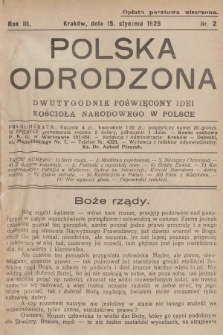 Polska Odrodzona : dwutygodnik poświęcony idei kościoła narodowego w Polsce. R.3, 1925, nr 2