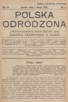 Polska Odrodzona : dwutygodnik poświęcony idei kościoła narodowego w Polsce. R.3, 1925, nr 3
