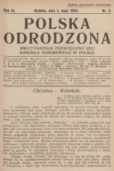 Polska Odrodzona : dwutygodnik poświęcony idei kościoła narodowego w Polsce. R.3, 1925, nr 9