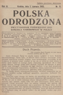 Polska Odrodzona : dwutygodnik poświęcony idei kościoła narodowego w Polsce. R.3, 1925, nr 11