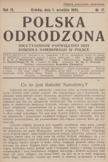 Polska Odrodzona : dwutygodnik poświęcony idei kościoła narodowego w Polsce. R.3, 1925, nr 17
