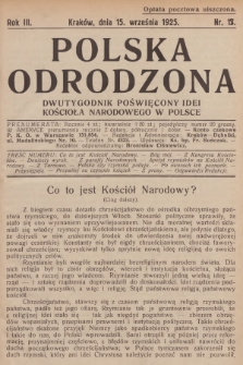 Polska Odrodzona : dwutygodnik poświęcony idei kościoła narodowego w Polsce. R.3, 1925, nr 18