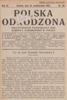 Polska Odrodzona : dwutygodnik poświęcony idei kościoła narodowego w Polsce. R.3, 1925, nr 20