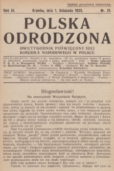 Polska Odrodzona : dwutygodnik poświęcony idei kościoła narodowego w Polsce. R.3, 1925, nr 21 - [po konfiskacie]