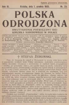 Polska Odrodzona : dwutygodnik poświęcony idei kościoła narodowego w Polsce. R.3, 1925, nr 23