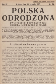 Polska Odrodzona : dwutygodnik poświęcony idei kościoła narodowego w Polsce. R.3, 1925, nr 24
