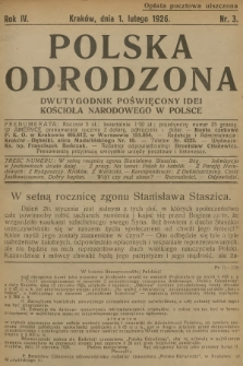 Polska Odrodzona : dwutygodnik poświęcony idei kościoła narodowego w Polsce. R.4, 1926, nr 3
