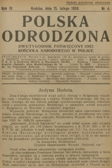 Polska Odrodzona : dwutygodnik poświęcony idei kościoła narodowego w Polsce. R.4, 1926, nr 4 - [po konfiskacie]