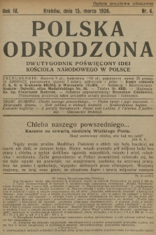 Polska Odrodzona : dwutygodnik poświęcony idei kościoła narodowego w Polsce. R.4, 1926, nr 6