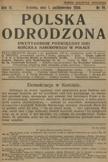 Polska Odrodzona : dwutygodnik poświęcony idei kościoła narodowego w Polsce. R.4, 1926, nr 19