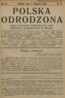 Polska Odrodzona : dwutygodnik poświęcony idei kościoła narodowego w Polsce. R.4, 1926, nr 21 - [po konfiskacie]
