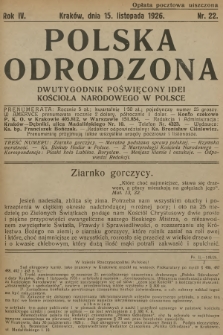 Polska Odrodzona : dwutygodnik poświęcony idei kościoła narodowego w Polsce. R.4, 1926, nr 22 - [po konfiskacie]