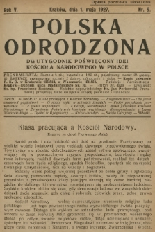Polska Odrodzona : dwutygodnik poświęcony idei kościoła narodowego w Polsce. R.5, 1927, nr 9