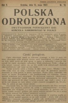 Polska Odrodzona : dwutygodnik poświęcony idei kościoła narodowego w Polsce. R.5, 1927, nr 10