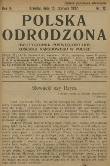 Polska Odrodzona : dwutygodnik poświęcony idei kościoła narodowego w Polsce. R.5, 1927, nr 12
