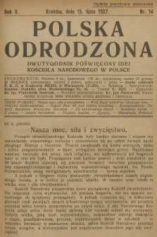 Polska Odrodzona : dwutygodnik poświęcony idei kościoła narodowego w Polsce. R.5, 1927, nr 14