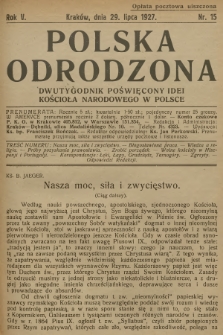 Polska Odrodzona : dwutygodnik poświęcony idei kościoła narodowego w Polsce. R.5, 1927, nr 15