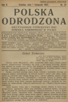 Polska Odrodzona : dwutygodnik poświęcony idei kościoła narodowego w Polsce. R.5, 1927, nr 21