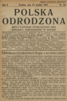 Polska Odrodzona : dwutygodnik poświęcony idei kościoła narodowego w Polsce. R.5, 1927, nr 24