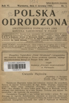 Polska Odrodzona : dwutygodnik poświęcony idei kościoła narodowego w Polsce. R.6, 1928, nr 1