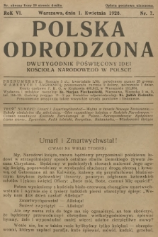Polska Odrodzona : dwutygodnik poświęcony idei kościoła narodowego w Polsce. R.6, 1928, nr 7