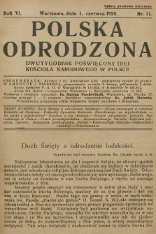 Polska Odrodzona : dwutygodnik poświęcony idei kościoła narodowego w Polsce. R.6, 1928, nr 11
