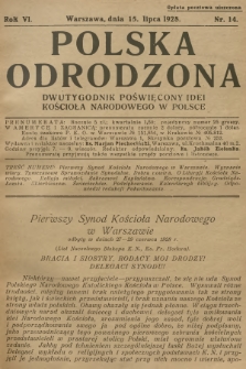 Polska Odrodzona : dwutygodnik poświęcony idei kościoła narodowego w Polsce. R.6, 1928, nr 14