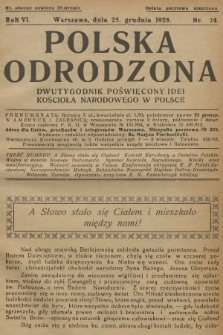 Polska Odrodzona : dwutygodnik poświęcony idei kościoła narodowego w Polsce. R.6, 1928, nr 24